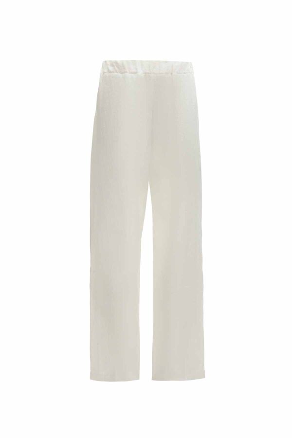 Şerit Detaylı Keten Bol Paça Pantolon - 2