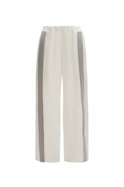 Şerit Detaylı Keten Bol Paça Pantolon - 1