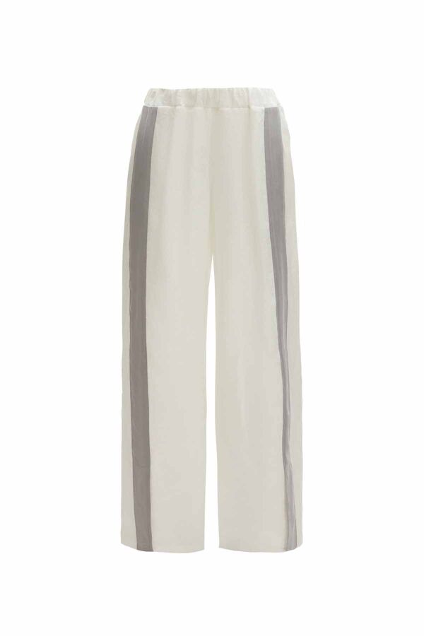 Şerit Detaylı Keten Bol Paça Pantolon - 1