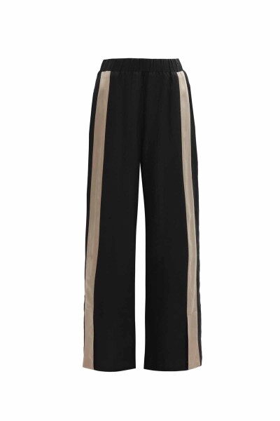 Şerit Detaylı Keten Bol Paça Pantolon - 3