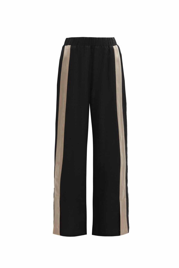 Şerit Detaylı Keten Bol Paça Pantolon - 3