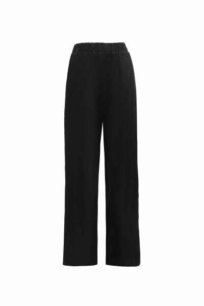 Şerit Detaylı Keten Bol Paça Pantolon - 4