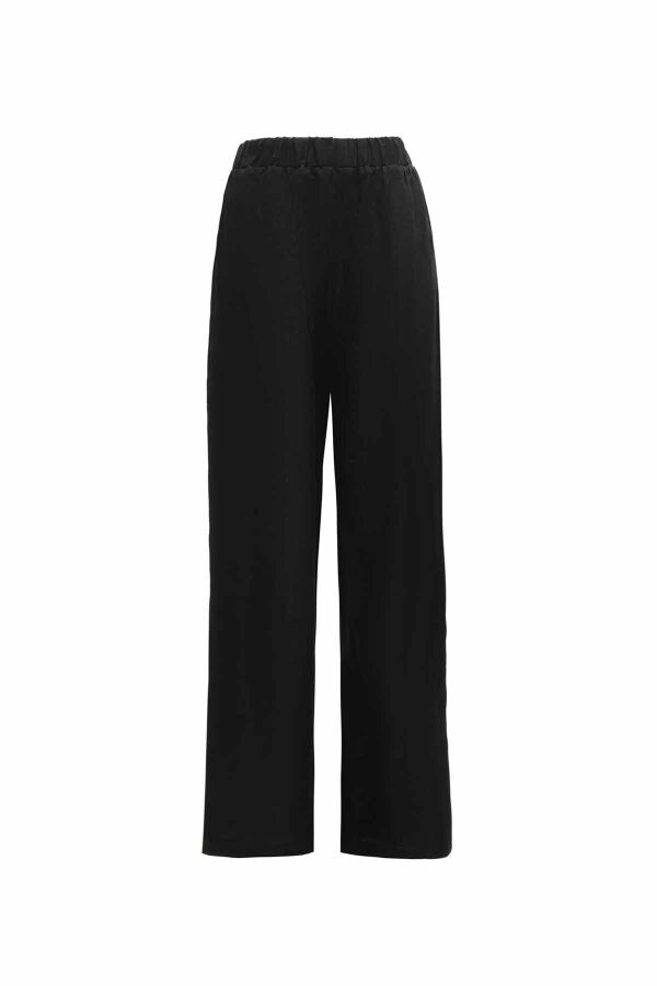 Şerit Detaylı Keten Bol Paça Pantolon - 4