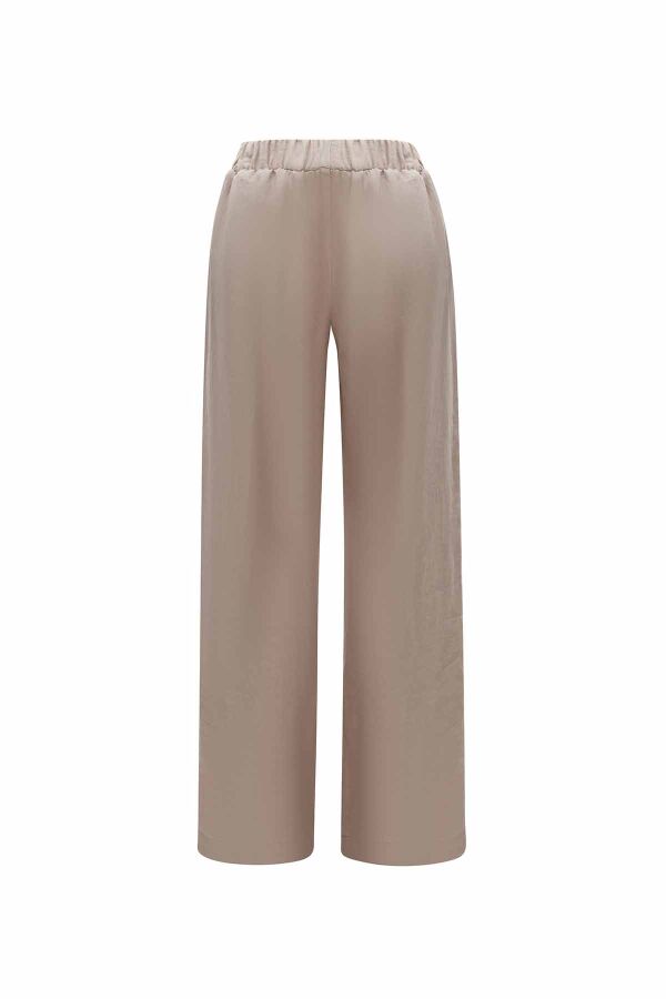Şerit Detaylı Keten Bol Paça Pantolon - 6