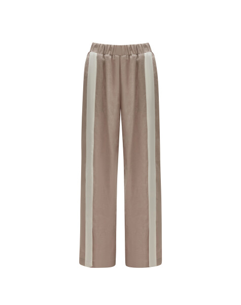 Şerit Detaylı Keten Bol Paça Pantolon - 5
