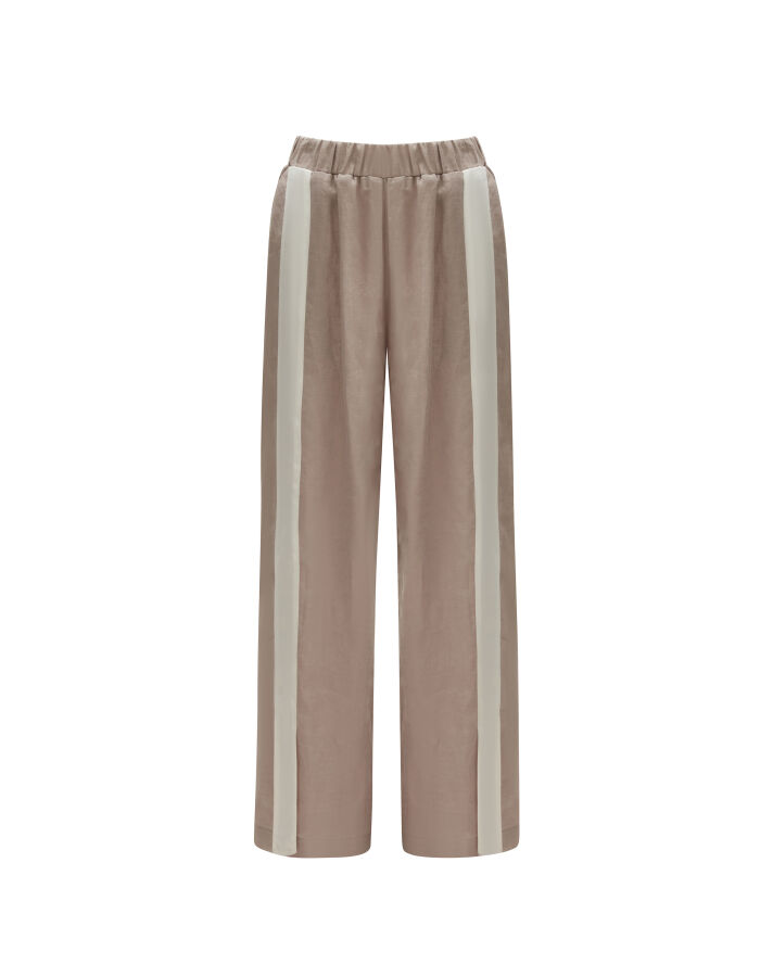 Şerit Detaylı Keten Bol Paça Pantolon - 5