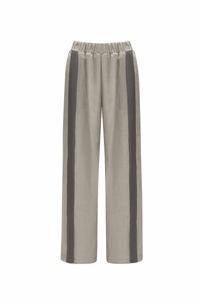 Şerit Detaylı Keten Bol Paça Pantolon - 7