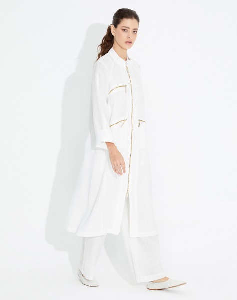 Shiny Zippered Linen Coat - 11
