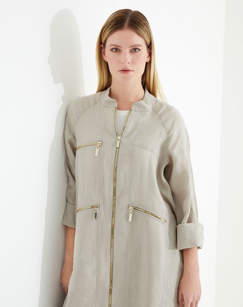 Shiny Zippered Linen Coat - 8