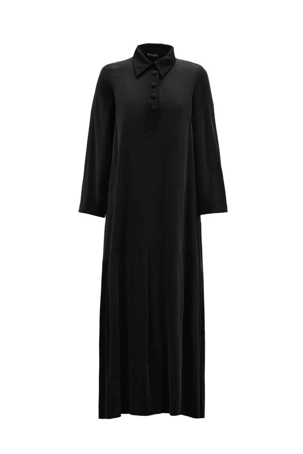 Shirt Collar Cupro Black Dress - 1