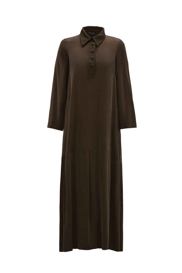 Shirt Collar Cupro Brown Dress - 1
