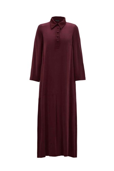 Shirt Collar Cupro Burgundy Dress 