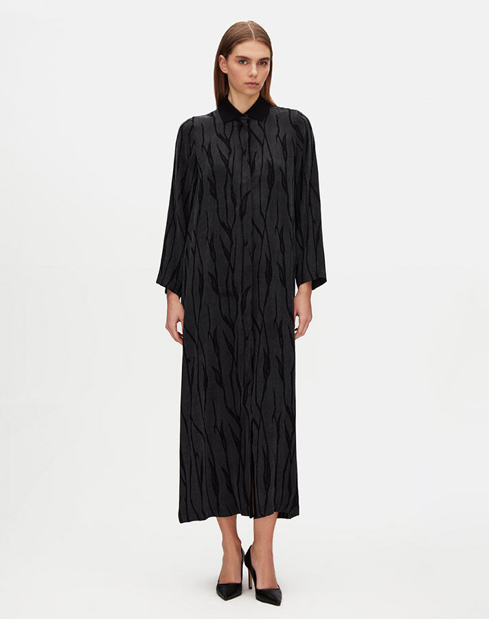 Shirt Collar Jacquard Cupro Dress - 1