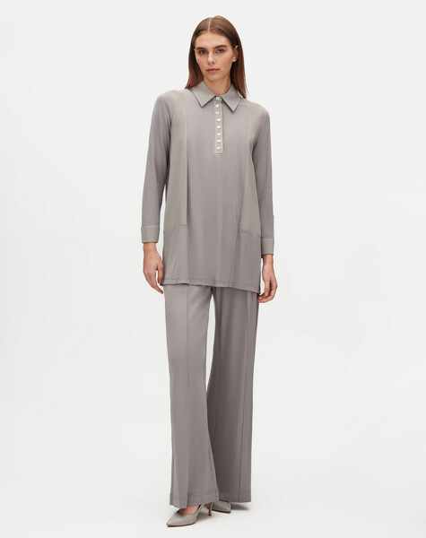 Shirt Collar Solid Color Tunic - 2