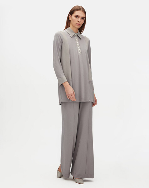 Shirt Collar Solid Color Tunic - 4