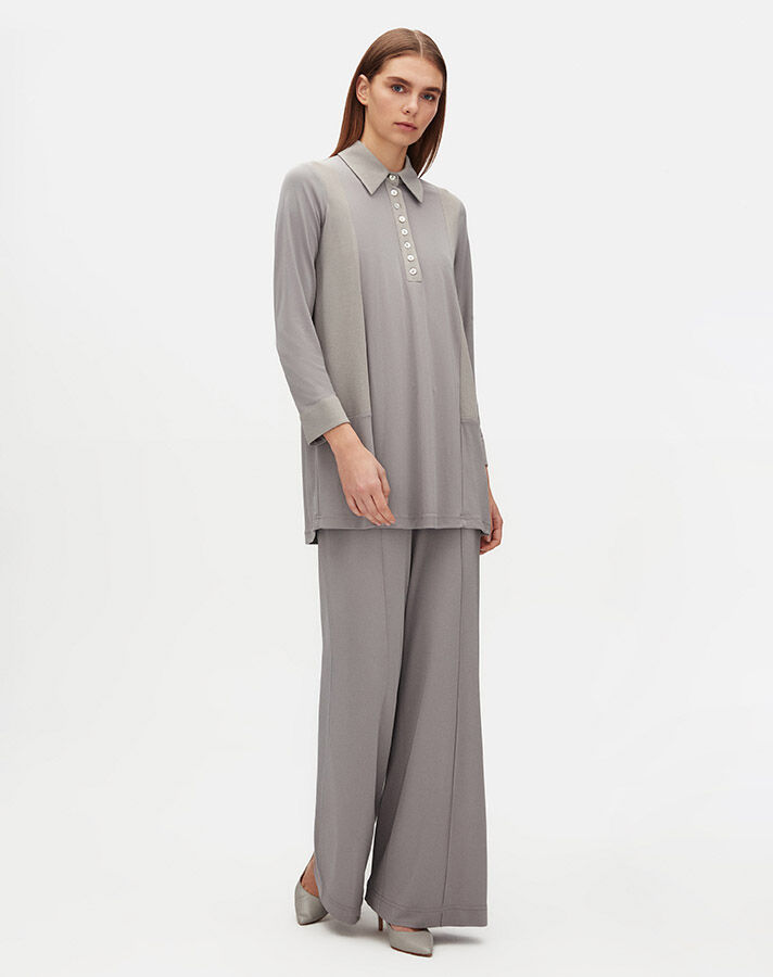Shirt Collar Solid Color Tunic - 4