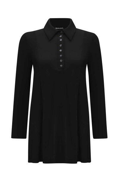 Shirt Collar Solid Color Tunic - 6