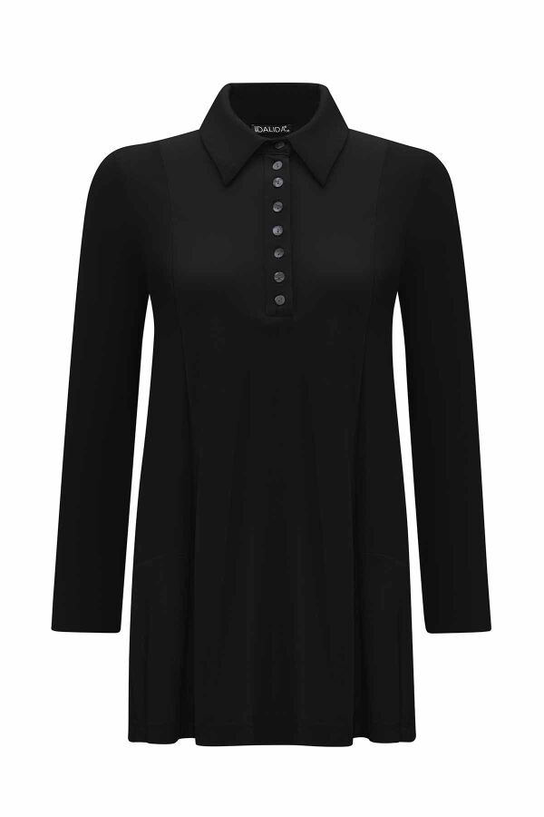 Shirt Collar Solid Color Tunic - 6