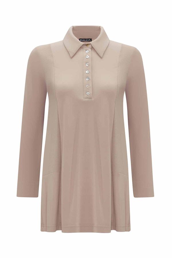 Shirt Collar Solid Color Tunic - 1