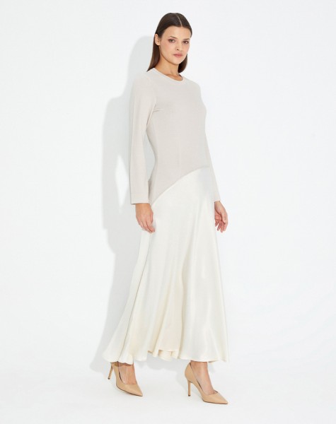 Skirt Part Satin Knitwear Dress - 1