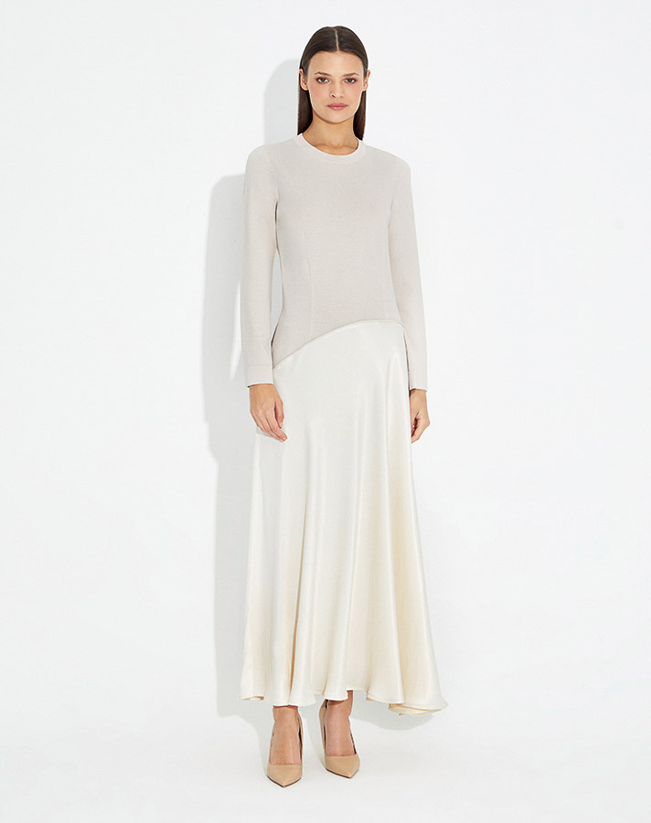 Skirt Part Satin Knitwear Dress - 2
