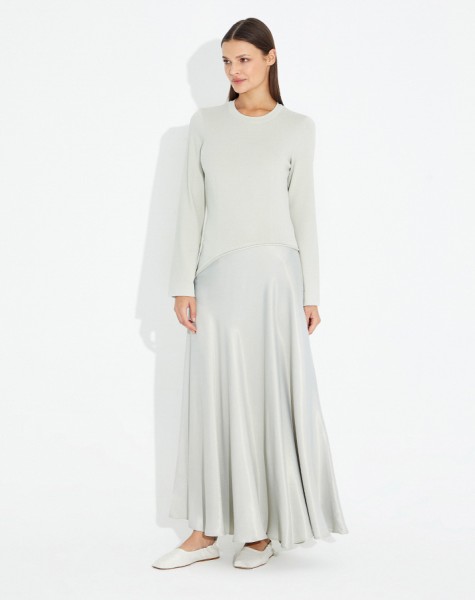 Skirt Part Satin Knitwear Dress - 5