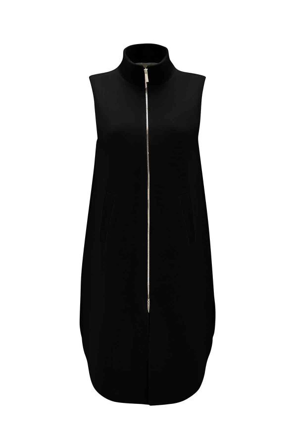 Sleeveless Black Vest with Zipper and Lining - 1