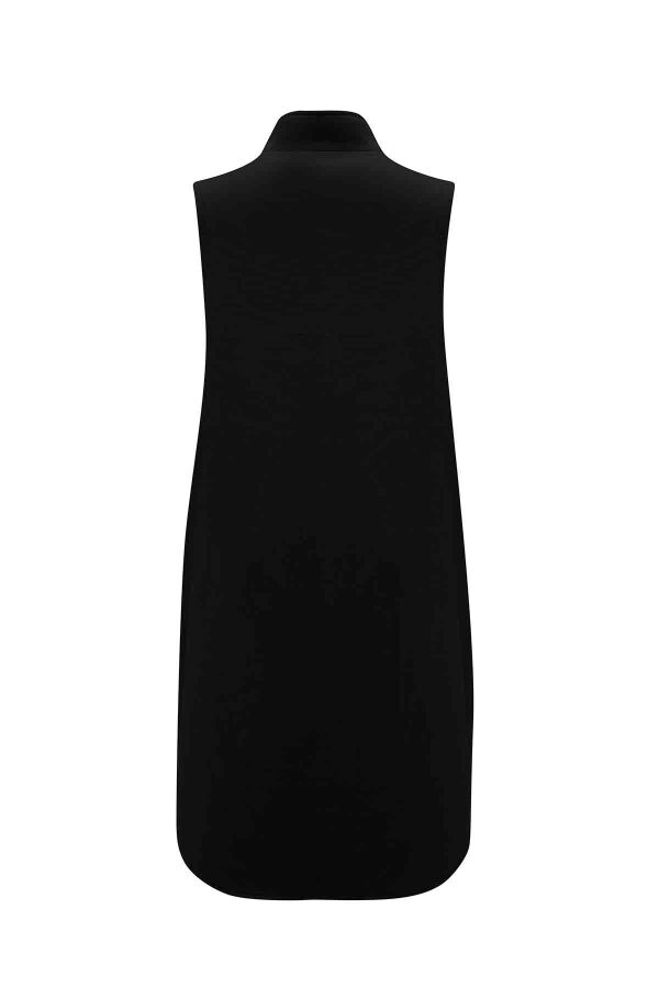 Sleeveless Black Vest with Zipper and Lining - 2
