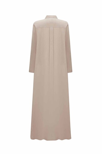 Solid Color Linen Shirt Dress with Pockets - 3