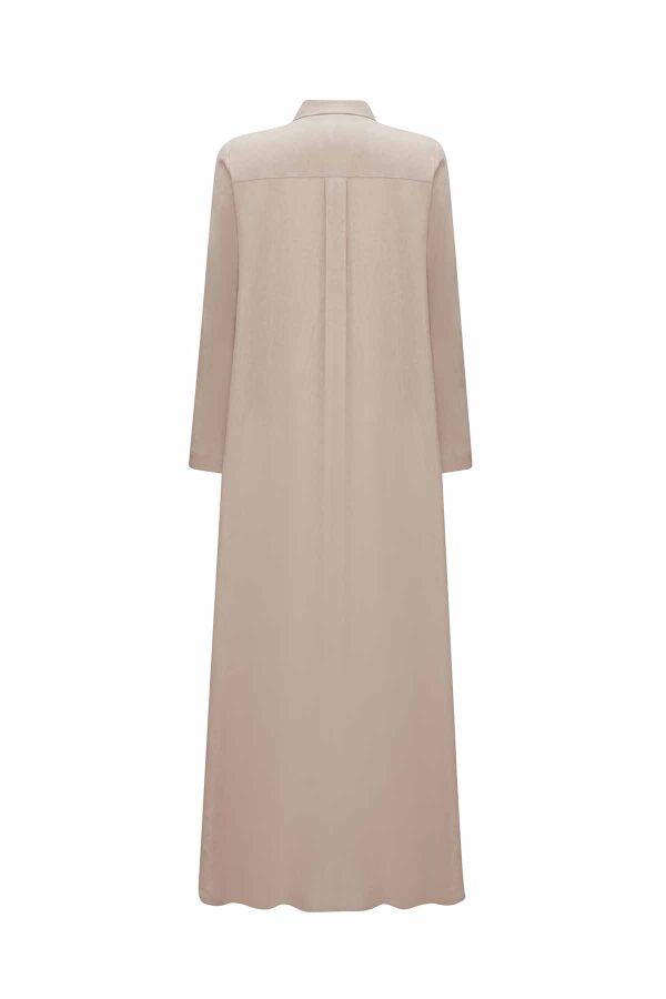 Solid Color Linen Shirt Dress with Pockets - 3