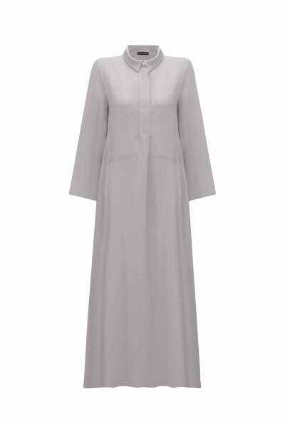 Solid Color Linen Shirt Dress with Pockets - 5