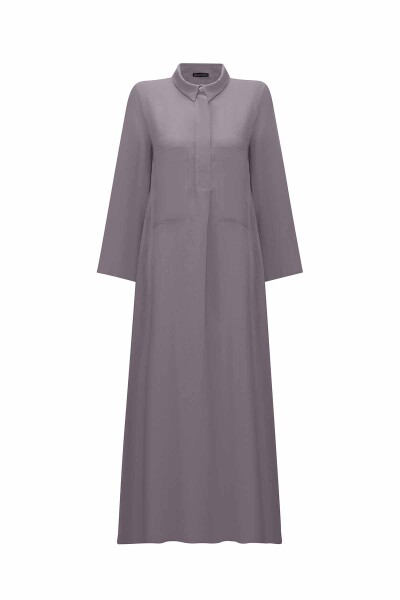 Solid Color Linen Shirt Dress with Pockets - 7