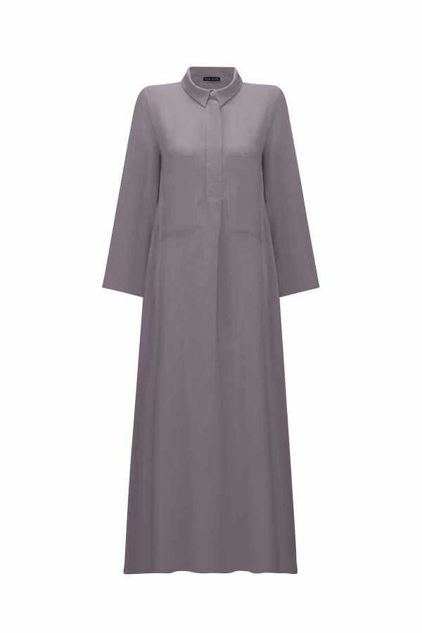 Solid Color Linen Shirt Dress with Pockets - 7