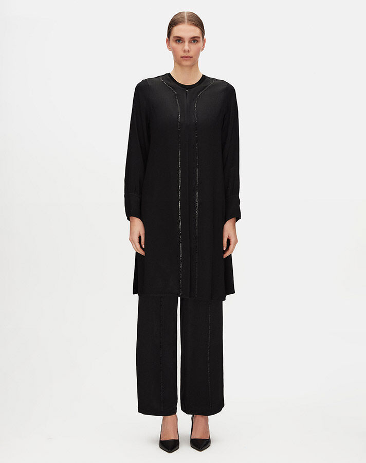 Stone Embellished Hook and Eye Closure Tunic - 1