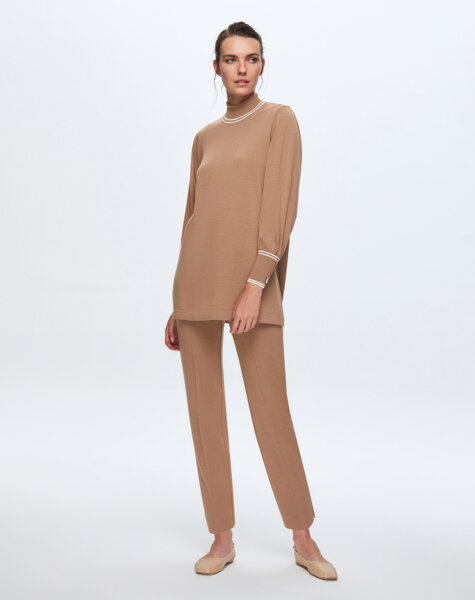 T24K-7000 Dar Paça Triko Pantolon COMO-CAREMEL - 2