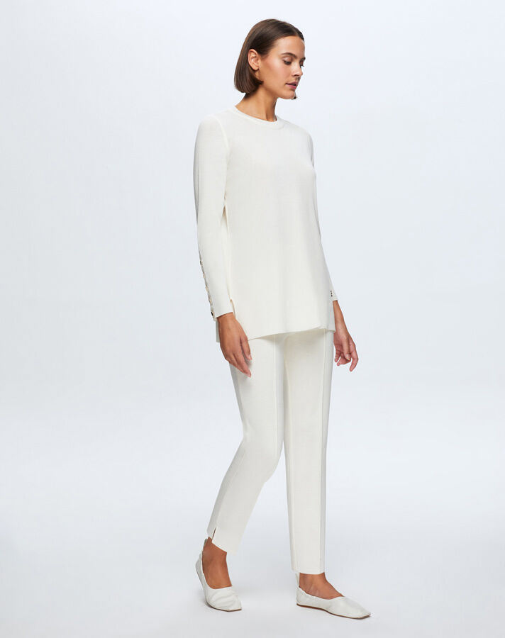 T24K-7000 Dar Paça Triko Pantolon FEDE-ECRU - 1