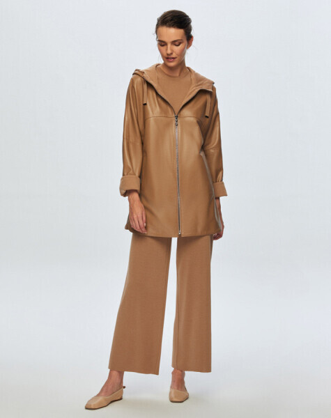 T24K-8006 Triko Astarlı Deri Ceket CAMEL - MISS DALIDA