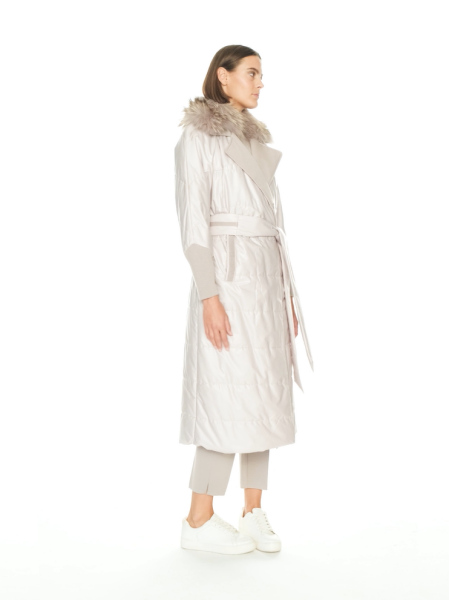 T24K-8021 Askı Detaylı Kürklü Uzun Mont GREY - MISS DALIDA