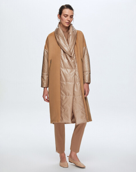 T24K-8027 Triko Detaylı Yağmurluk Mont CAMEL - 15