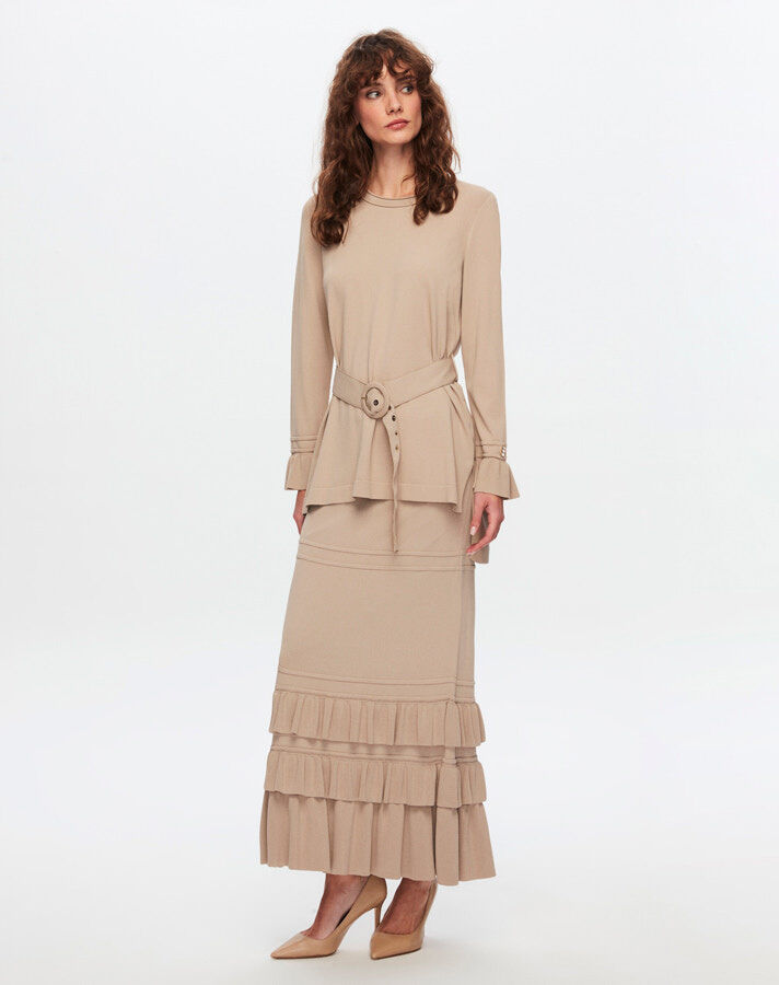Pine Cut Skirt with Frilled Hem - 5