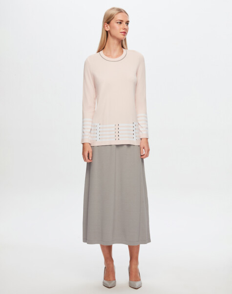 T24Y-2018 Solid Color Knitwear Flared Skirt - 1