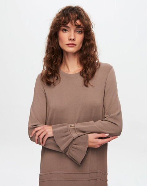 T24Y-4000 Etek Ucu ve Bileği Fırfırlı Triko Elbise 002-MİNK - MISS DALIDA