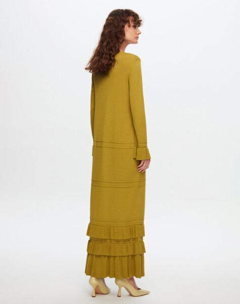 T24Y-4000 Etek Ucu ve Bileği Fırfırlı Triko Elbise 1516-OLİVE - MISS DALIDA (1)