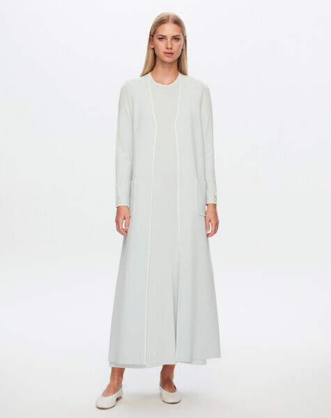 T24Y-4009 Yakası Ve Bileği Çizgili Elbise 1398-LIGHT GREY / 1012-ECRU 