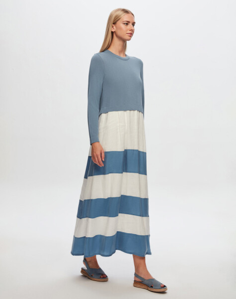 T24Y-4023 Cupro Striped Knitwear Linen Long Dress - 7