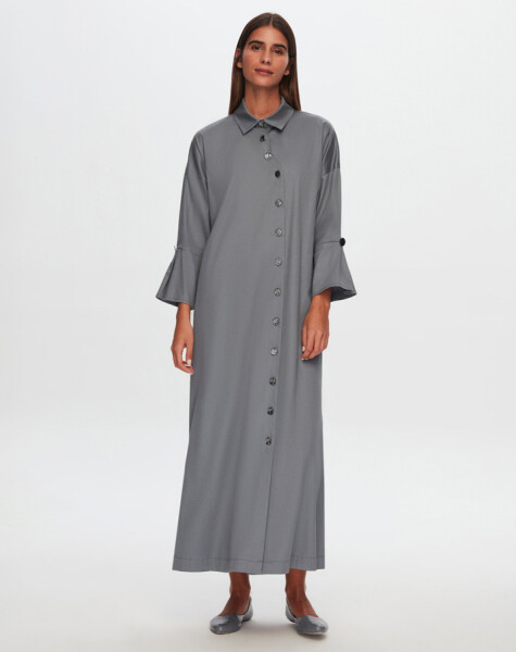 T24Y-4034 Gold Buttoned Long Poplin Dress - 1