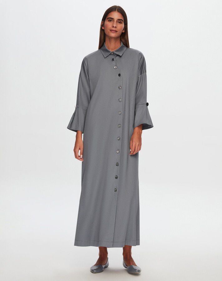 T24Y-4034 Gold Buttoned Long Poplin Dress - 1