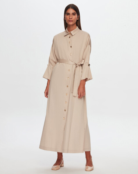 T24Y-4034 Gold Buttoned Long Poplin Dress - 2