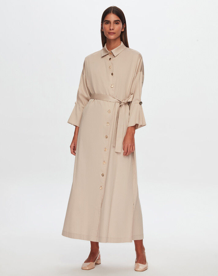 T24Y-4034 Gold Buttoned Long Poplin Dress - 2