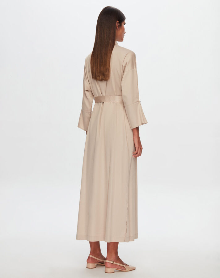 T24Y-4034 Gold Düğmeli Uzun Poplin Elbise - 4